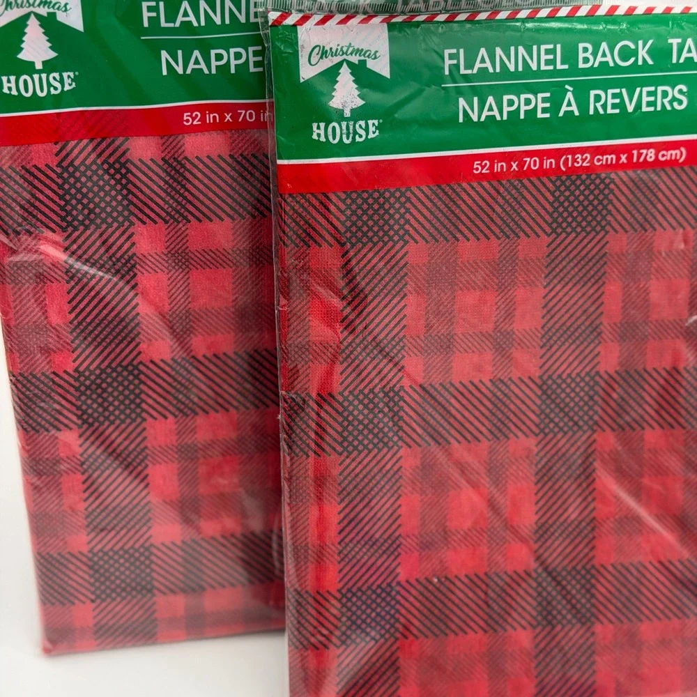 Christmas House Red Black Plaid Flannel Back Tablecloth 52x70 Set of 2 NEW